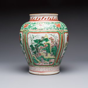 A Chinese wucai 'Landscapes and Flowers' vase, Transitional period — photo 3