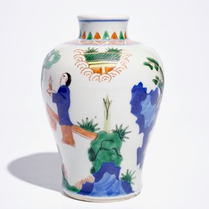 A Chinese wucai meiping vase, 19/20th C. — 照片 2
