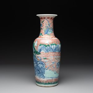 A Chinese wucai 'mountainous landscape' vase, Transitional period — photo 2