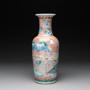 A Chinese wucai 'mountainous landscape' vase, Transitional period — photo 3