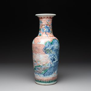 A Chinese wucai 'mountainous landscape' vase, Transitional period — photo 4
