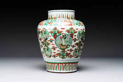 A Chinese wucai 'phoenix' vase, Transitional period