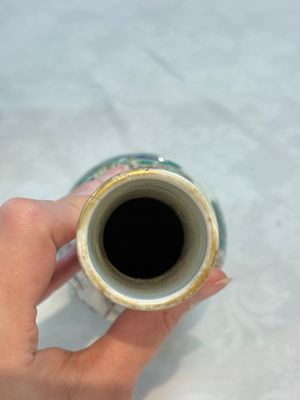 A Chinese wucai square covered container, a gilt bronze-mounted famille verte vase and a Canton famille verte bottle vase, Kangxi and later — photo 5