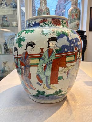 A Chinese wucai 'The Birthday Celebration of Xi Wang Mu' jar, Transitional period — photo 4