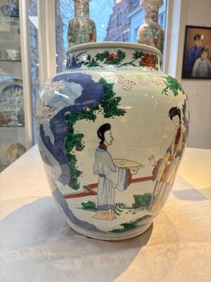 A Chinese wucai 'The Birthday Celebration of Xi Wang Mu' jar, Transitional period — photo 8