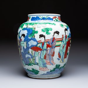 A Chinese wucai 'The Birthday Celebration of Xi Wang Mu' jar, Transitional period — photo 2