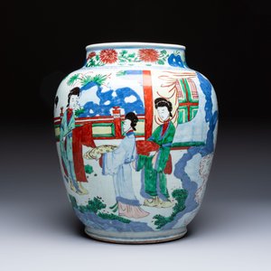 A Chinese wucai 'The Birthday Celebration of Xi Wang Mu' jar, Transitional period — photo 3