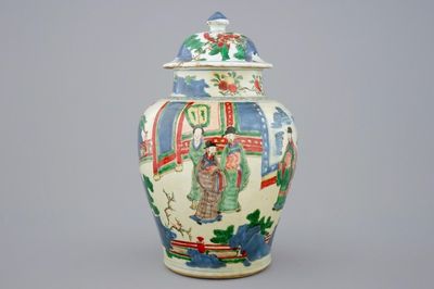 A Chinese wucai vase and cover, Transitional period, 1620-1683