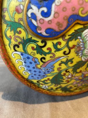 A Chinese yellow and blue-ground cloisonné 'Shou' moonflask vase, 'bianhu', Jiaqing — 照片 7
