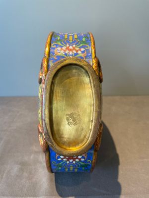 A Chinese yellow and blue-ground cloisonné 'Shou' moonflask vase, 'bianhu', Jiaqing — 照片 9