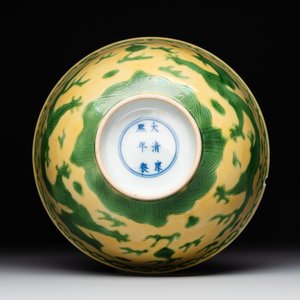 A Chinese yellow-ground 'dragon' bowl, Kangxi mark, 20th C. — 照片 4