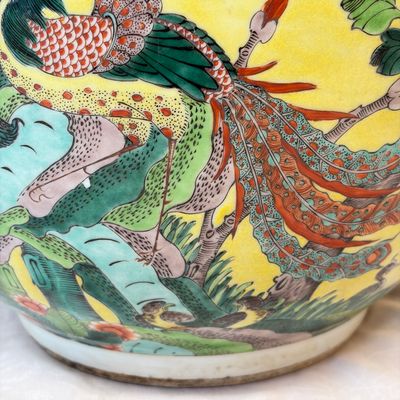 A Chinese famille verte yellow-ground 'Birds among Flowering Branches' jardinière — 照片 4