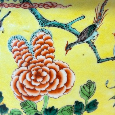 A Chinese famille verte yellow-ground 'Birds among Flowering Branches' jardinière — 照片 6