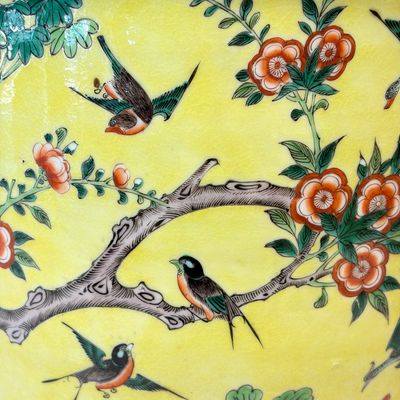 A Chinese famille verte yellow-ground 'Birds among Flowering Branches' jardinière — 照片 8