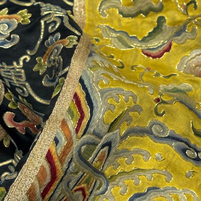 A Chinese yellow-ground silk and gold-thread embroidered 'Wan Shou 萬壽' panel — 照片 12