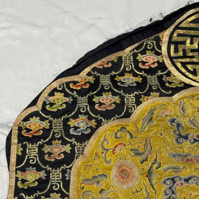 A Chinese yellow-ground silk and gold-thread embroidered 'Wan Shou 萬壽' panel — 照片 6