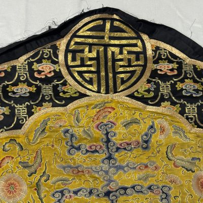 A Chinese yellow-ground silk and gold-thread embroidered 'Wan Shou 萬壽' panel — 照片 7