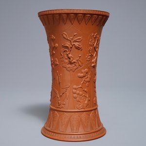 A Chinese Yixing stoneware beaker vase with applied floral design, Kangxi — photo 6