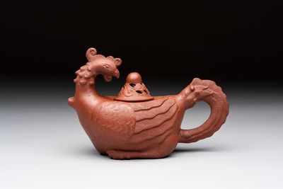 A Chinese Yixing stoneware 'phoenix' teapot, Kangxi