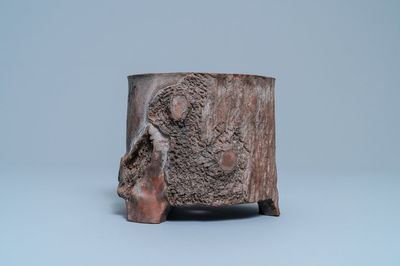 A Chinese Yixing stoneware tree trunk brush pot, Republic