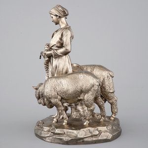 A Christofle et Cie. silver-plated bronze group of a girl with a sheep and a ram, 19th C. — 照片 2