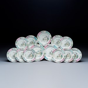 A collection of 13 Chinese famille rose 'Landscape' plates and dishes — 照片 1