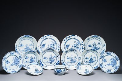 A collection of 13 pieces of Chinese blue and white shipwreck porcelain from the Nanking cargo, Qianlong