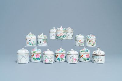 A collection of 14 Chinese qianjiang cai wine cup warmers, 19/20th C.