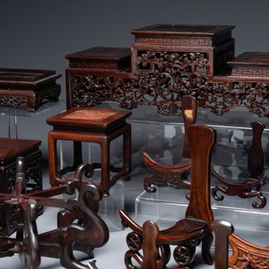 A collection of 26 varied Chinese wooden stands, 2 with marble tops, 19/20th C. — photo 2