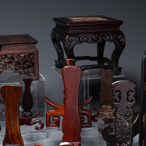 A collection of 26 varied Chinese wooden stands, 2 with marble tops, 19/20th C. — photo 3