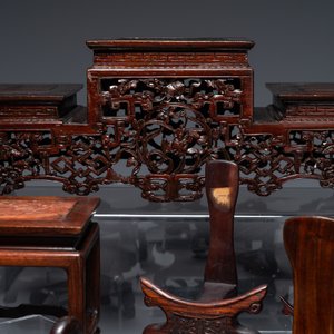 A collection of 26 varied Chinese wooden stands, 2 with marble tops, 19/20th C. — photo 6
