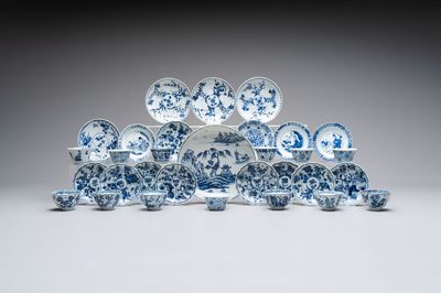 A collection of 31 Chinese blue and white tea wares, Wanli and Chenghua marks, Kangxi