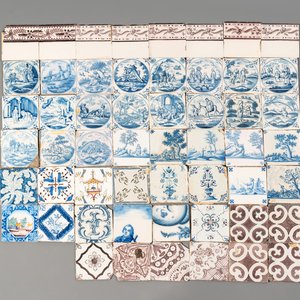 A collection of 54 blue, white, manganese and polychrome Dutch Delft tiles, 17/18th C — photo 1