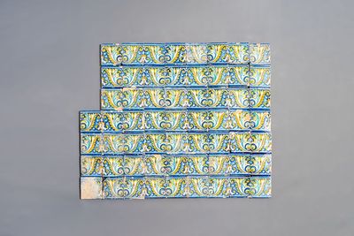 A collection of 60 polychrome 'Palmette' tiles, Spain or Portugal, 17th C.