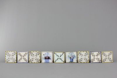 A collection of 9 polychrome tiles, Brussels & Lille, 18th C.