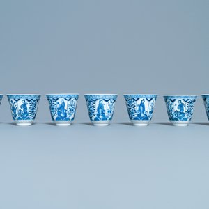 A collection of Chinese blue and white cups and saucers, 19th C. — 照片 13