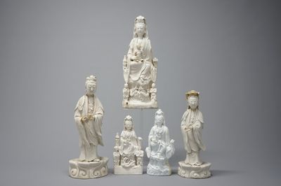 A collection of Chinese Dehua blanc de Chine figures of Guanyin, 18/19th C.