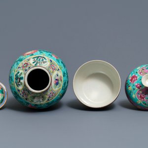 A collection of Chinese famille rose Peranakan or Straits market cups and saucers and a vase, 19th C. — 照片 14