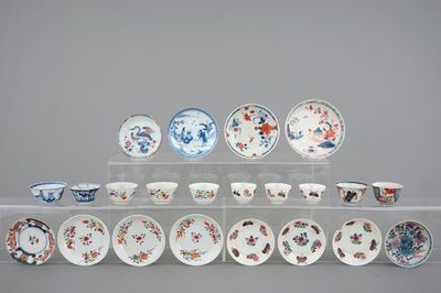 A collection of Chinese famille rose porcelain cups and saucers, 18th C.
