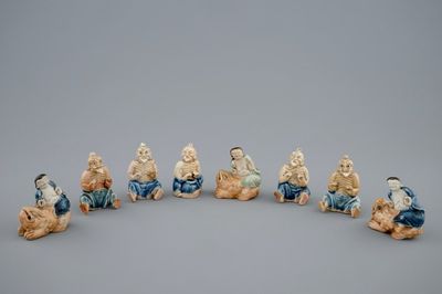 A collection of eight Chinese enamel biscuit "Immortals", Qianlong, 18th C.
