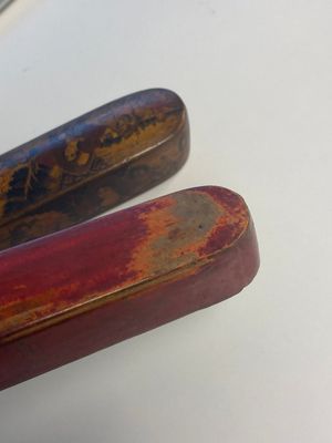 A collection of eight lacquered papier-maché pen boxes or qalamdans, Qajar, Persia, 19th C. — photo 22