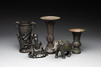 A collection of five Chinese bronze wares, Ming and later