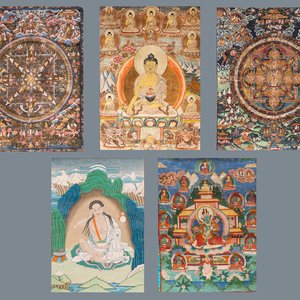 A collection of five thangkas, Tibet, 19/20th C. — photo 1