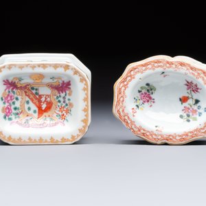 A collection of four Chinese blue and white, famille rose and Imari-style salts and a Samson Paris salt, 18/19th C. — photo 13