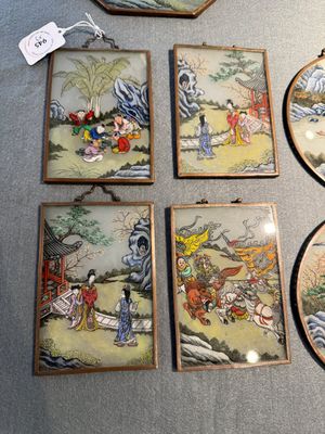 A collection of nine Chinese reverse glass paintings mounted as pendants, 19th C. — photo 2