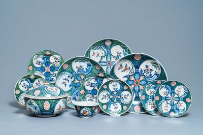 A collection of polychrome Dutch Delft wares with 'four-hearts design', 1st half 18th C.