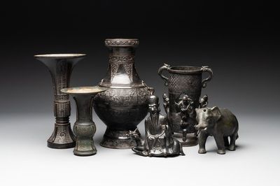 A collection of six Chinese bronze wares, Yuan and later