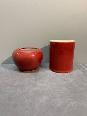 A collection of six Chinese copper-red-glazed and flambé-glazed wares, 19/20th C. — photo 7