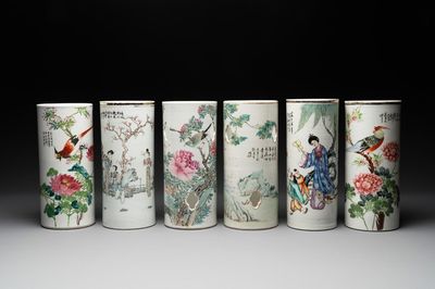 A collection of six Chinese famille rose hat stands, 19/20th C.