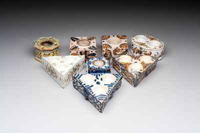 A collection of six Spanish spice boxes and two inkwells, 18th C.